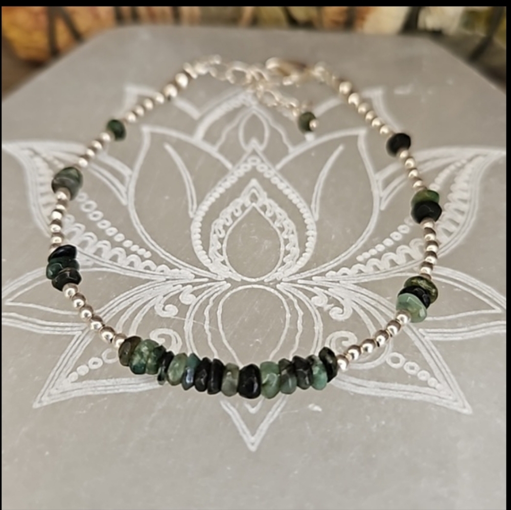 Emerald & Sterling Silver Dainty Bracelet